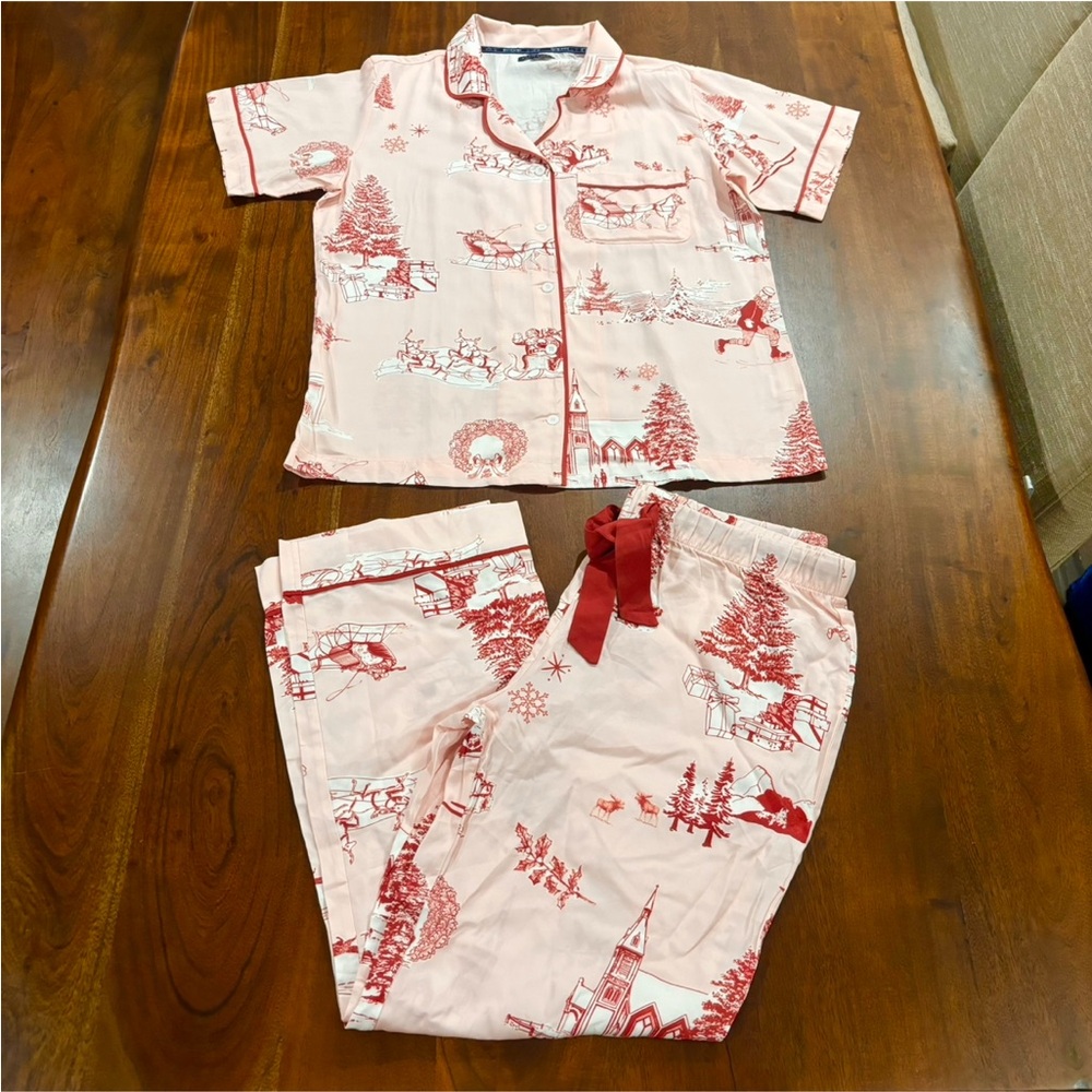 Katie Kime Holiday Toile Christmas Matching Pant Pajama Set Size Medium Festive